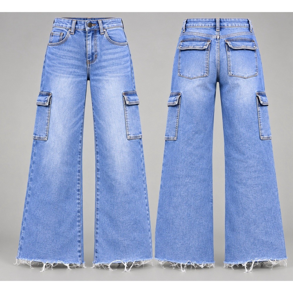 OAT jeans New York Womens 2/26  26x29 Wide Leg Cargo  medium  Wash